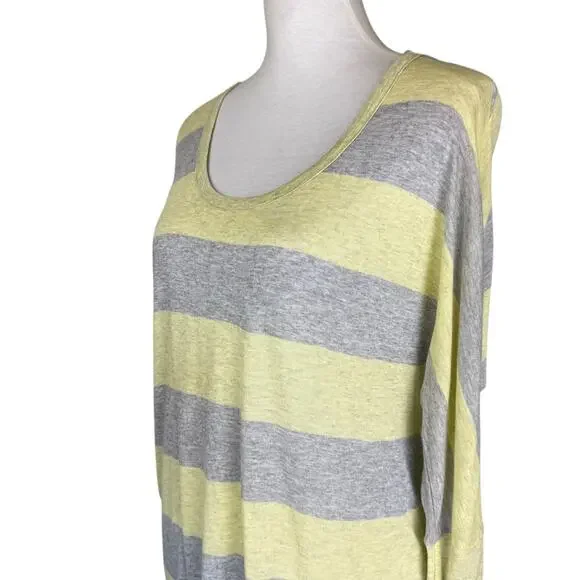 SOFT Joie Gray Yellow Stripe Y2K 2000s Layering 3/4 Sleeve Cozy Top Shirt - Picture 4 of 12